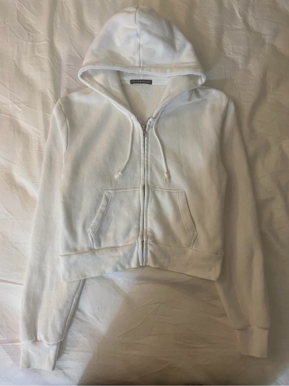 Brandy Melville White SMALL Cropped Zip-Up Hoodie